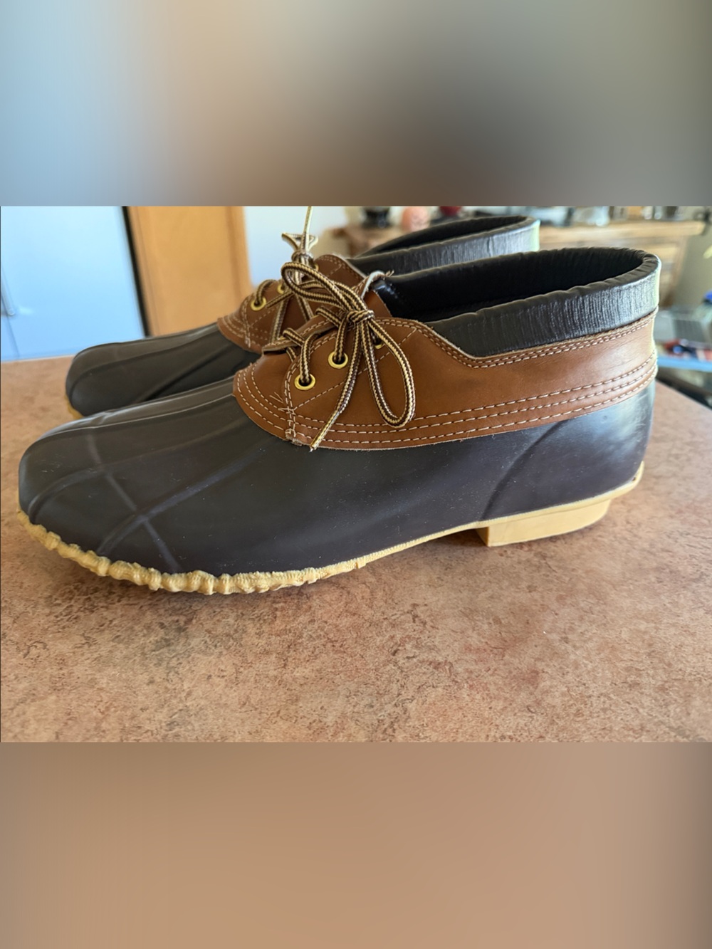Men's Eddie Bauer Tan & Brown Waterproof Duck Shoes Size 13